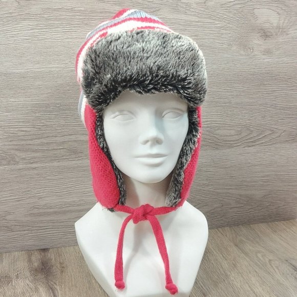 Earflaps Winter Hat Ear Cover Unisex Warm Fur Lining Beanie Aviator Cap Gray/Red - Picture 5 of 16